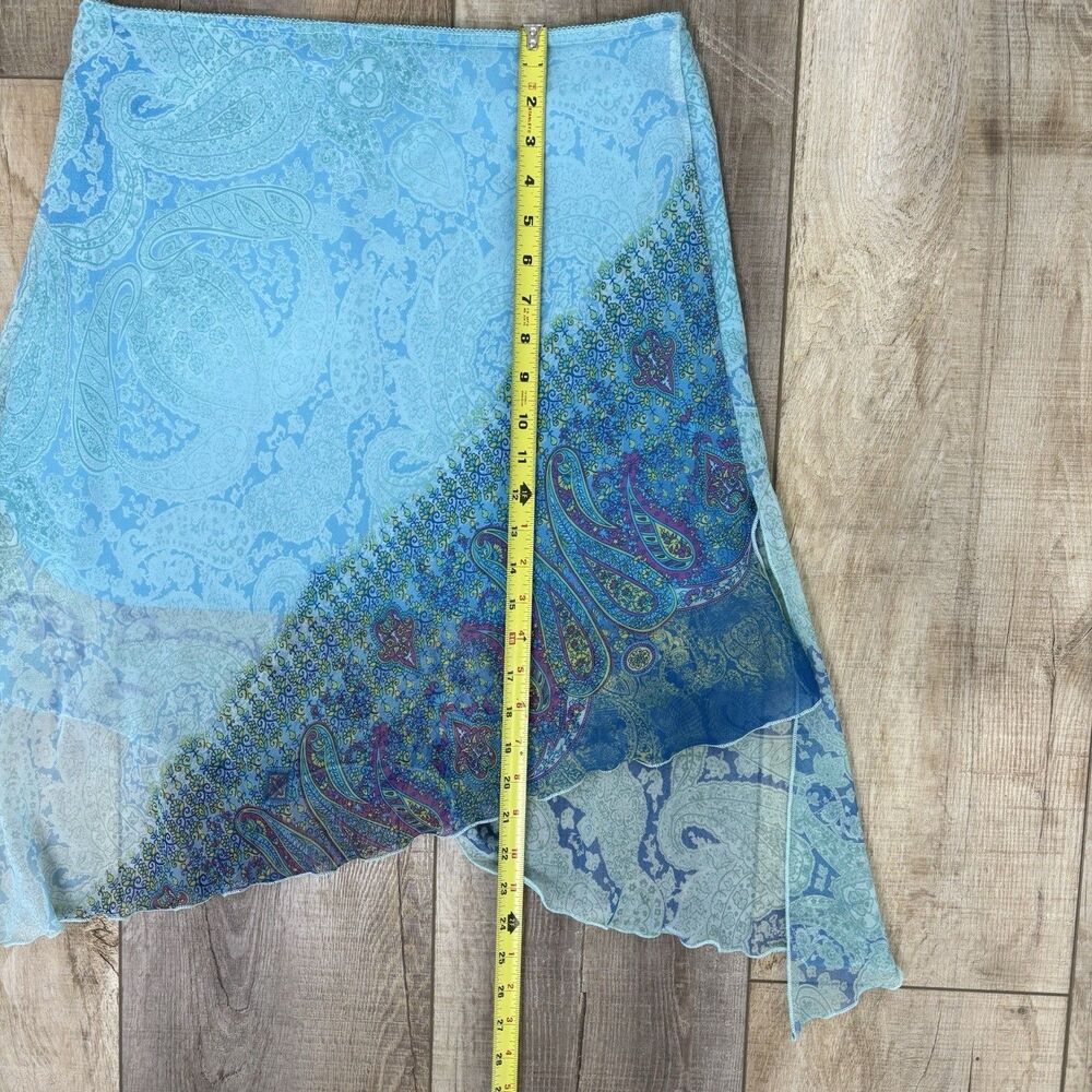 Vtg Y2K Asymmetric Women Fairy Grunge Sheer Skirt Sz L Paisley Blue Artsy Unique - Picture 10 of 11
